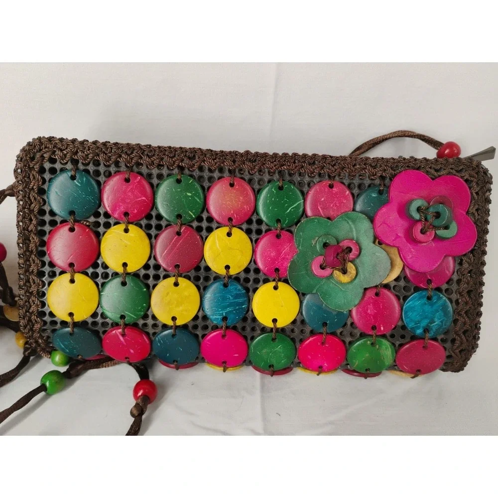 Double Sided‎ Crossbody Beaded Knit Purse Multicolored Disks From Equador